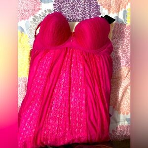 Hot pink baby doll and thong set